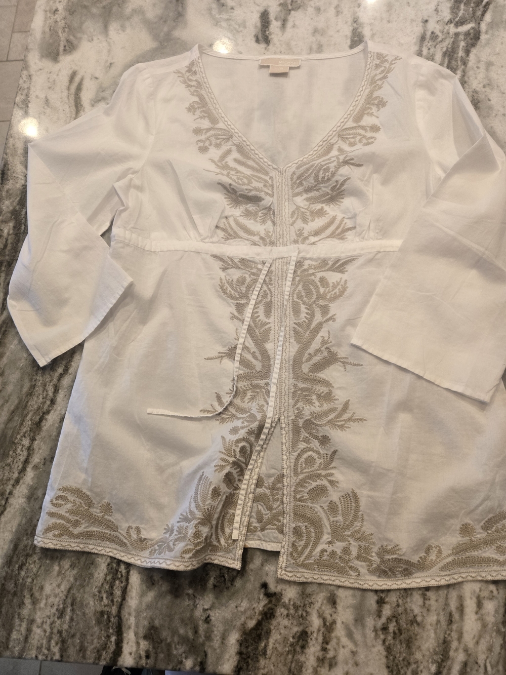 Michael Kors White Tunic with Beige Embroidery